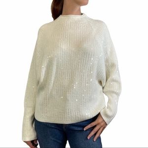 EXPRESS Ivory Sequin Blouson Sleeve Sweater M